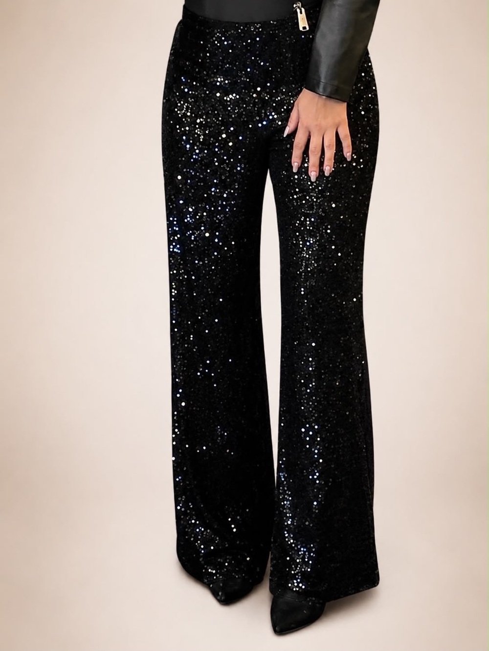 H&M Black Sequin Wide-Leg Pants